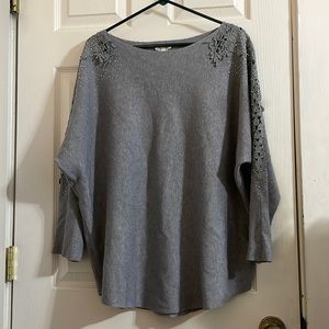 Siren Lily Grey Sweater with Lace and Rhinestones 3X